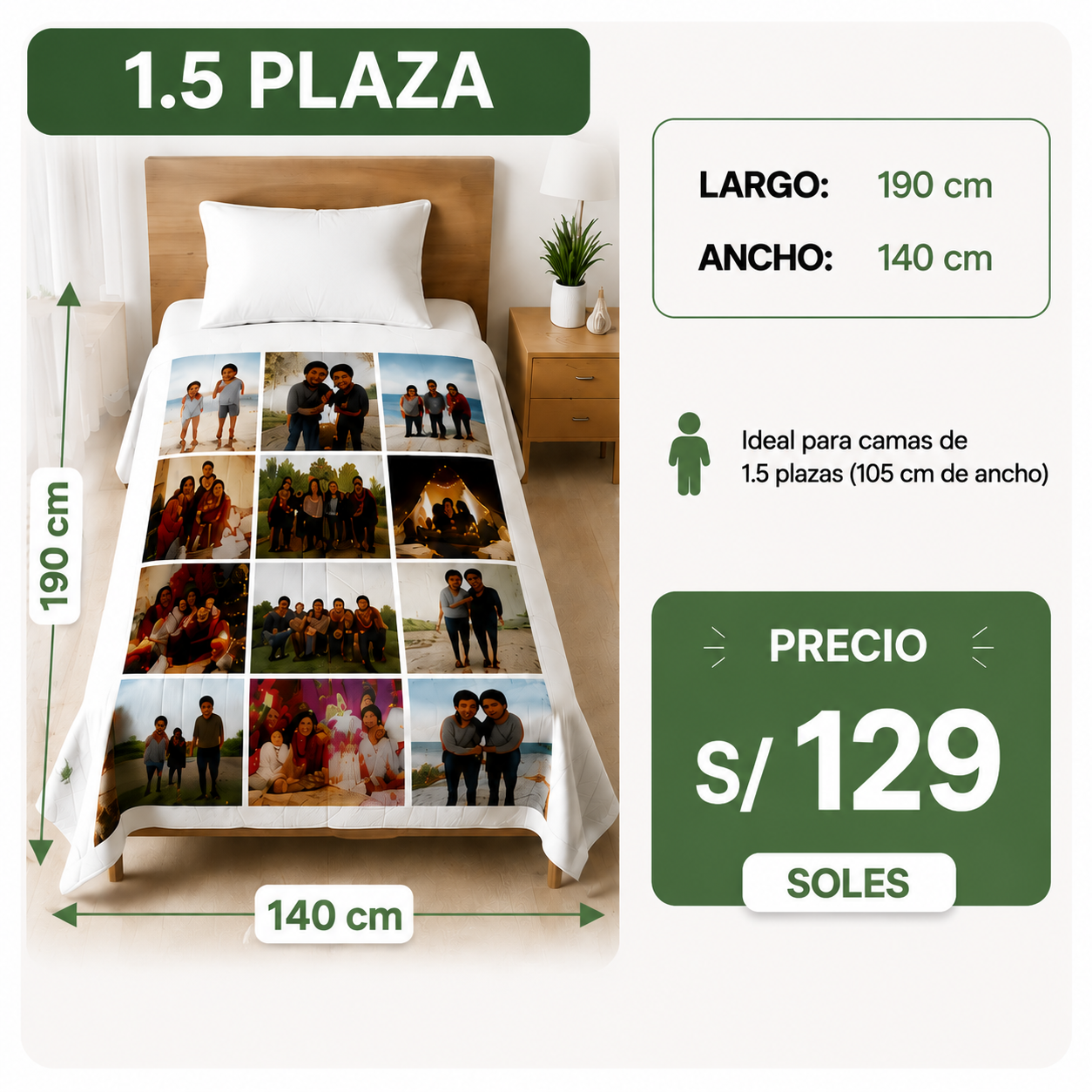 Colcha personalizada con collage de fotos familiares